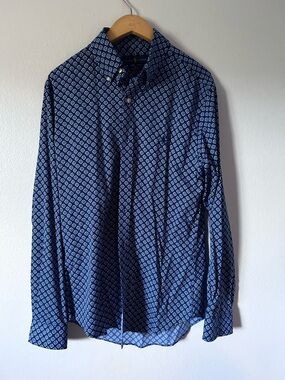Ralph Lauren Navy Blue Geometric Button-Down Shirt